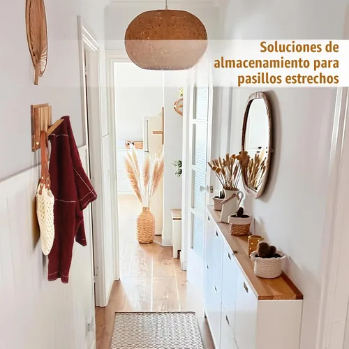 Vista 4 de Pequeño Perchero para Apartamento: 10.4 Pulgadas de Madera Rústica con 6 Ganchos de Pared Montable Retractable para Espacios Estrechos, Entrada