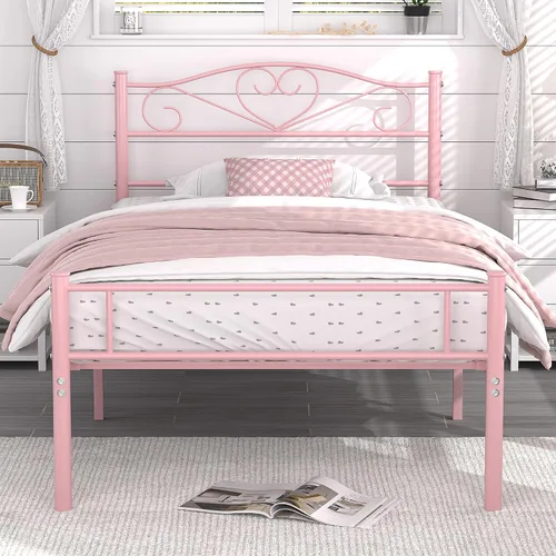 Vista 20 de VECELO Base de cama de plataforma de metal con cabecera y estribo, base de colchón de listones de acero, no necesita somier, individual, negro mate