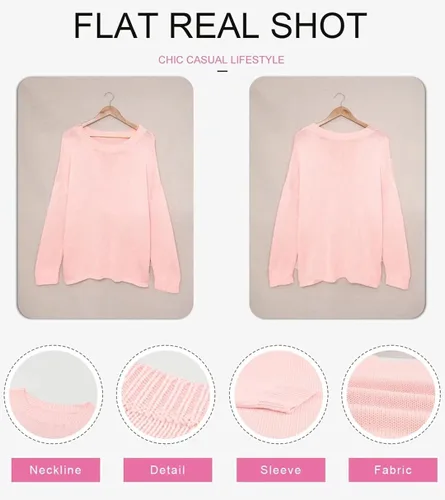 Vista 4 de Dokotoo Suéteres de punto de gran tamaño con cuello redondo para mujer, de manga larga