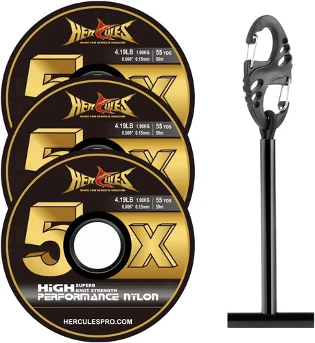 Vista 12 de HERCULES Tippet de pesca con mosca, paquete de 3 con soporte para volquetas, 55 yardas