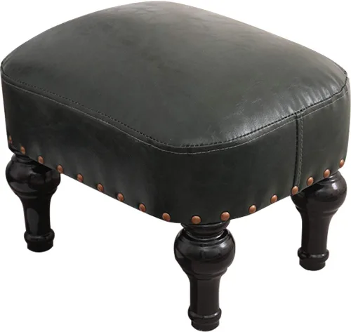 Vista 10 de Reposapiés tapizado vintage de cuero marrón - taburete de madera de goma del sofá del pie