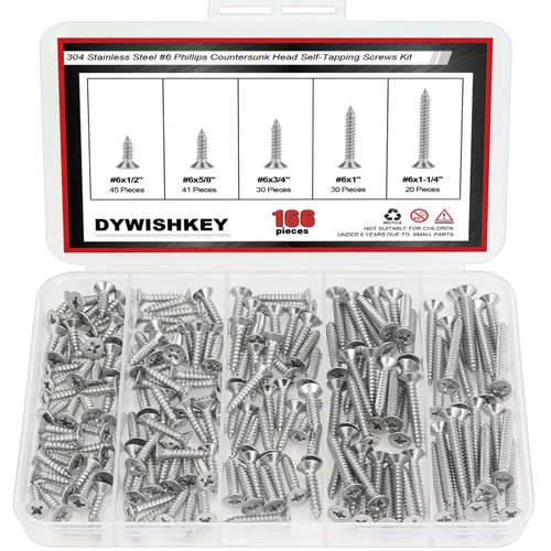 Vista 10 de DYWISHKEY Juego de 246 tornillos para madera – #2 x 1/4" 3/8" 1/2" 5/8" 3/4" tamaños surtidos – Kit surtido de tornillos