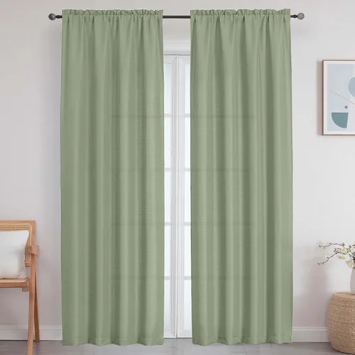 Vista 142 de Cortinas de lino para dormitorio y sala de estar de 96 pulgadas de largo, juego de 2 paneles, con bolsillo para cortinero, filtrado de luz, textura