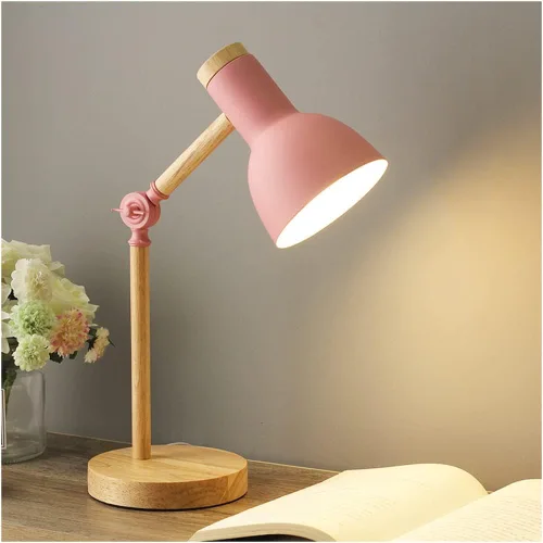 Vista 9 de Lámpara de escritorio moderna de madera con pantalla metálica ajustable - Lámpara de mesita de noche y negro para oficina, estudio, dormitorio