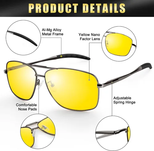 Vista 4 de Peekaco Gafas de sol polarizadas cuadradas estilo aviador para hombres y mujeres marco de metal completo estilo piloto para pesca y conducción