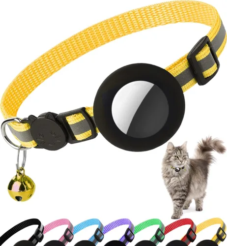 Vista 8 de Collar de Gato Airtag Separable, Collar Reflectante para Gatito con Soporte para Apple Air Tag y Campana para Gatos Niña y Niño, 0.4 Pulgadas