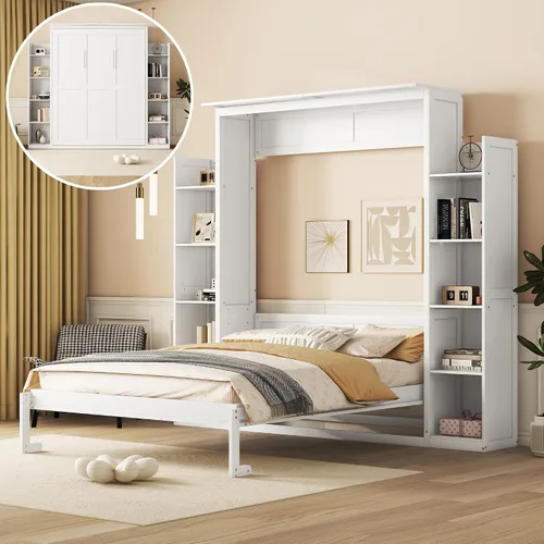Vista 14 de Baúl móvil Murphy de tamaño Queen con módulo USB integrado de doble alimentación/USB, armario moderno y tradicional de madera maciza con cajón Gris-A
