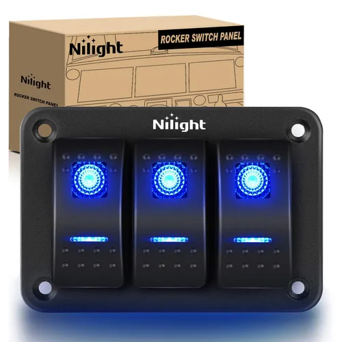 Vista 44 de Nilight Panel de Interruptores Basculantes de 2 Posiciones con Luz LED Naranja, 5 Pines On/Off, Interruptores Basculantes de Aluminio Precableados