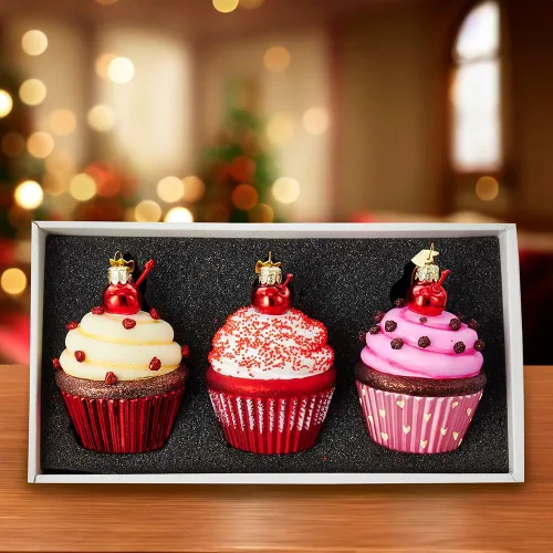 Vista 7 de Kurt Adler - Juego de adornos de 3.65 pulgadas para cupcakes de cristal de 3.65 pulgadas