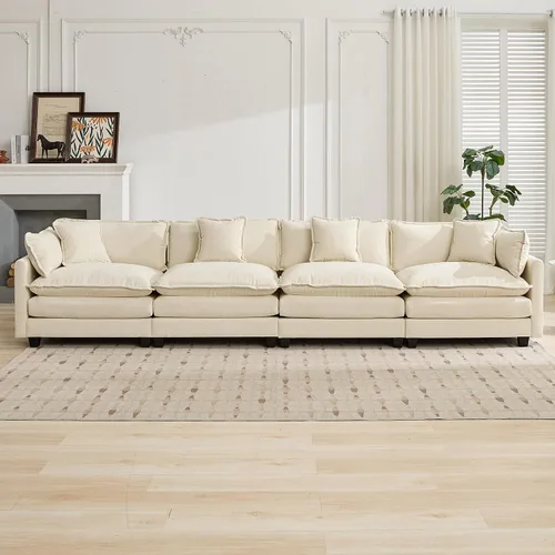 Vista 113 de Sofá seccional modular verde de 111.5", sofás seccionales grandes de 3 plazas para sala de estar, sofá nube oversized de tela chenille con otomana