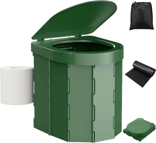 Vista 9 de Inodoro portátil para acampar, inodoro plegable para adultos con tapa y soporte retráctil para papel higiénico, inodoro portátil impermeable