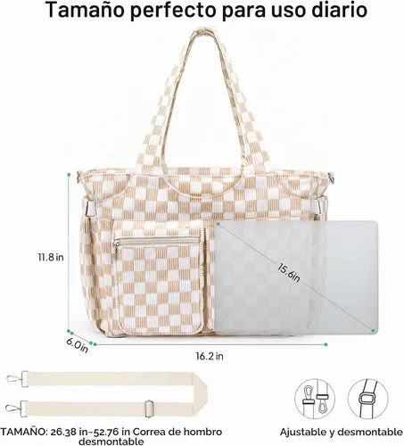 Vista 6 de TOPEAST Corduroy Tote Bag for Women, Laptop Work Tote with Cup Holder Beige-blanco.