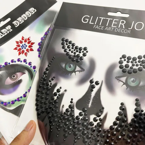 Vista 5 de 4 juegos de joyas de cara de Halloween con purpurina y esqueleto de azúcar, gemas para festivales, cristales, tatuajes faciales, calcomanías, ojos