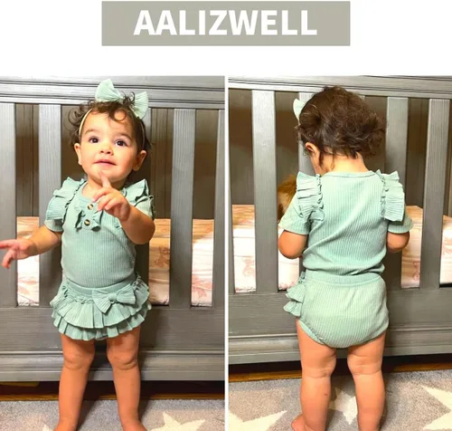 Vista 3 de Aalizzwell Body de manga corta para bebé niña con pantalones cortos acanalados