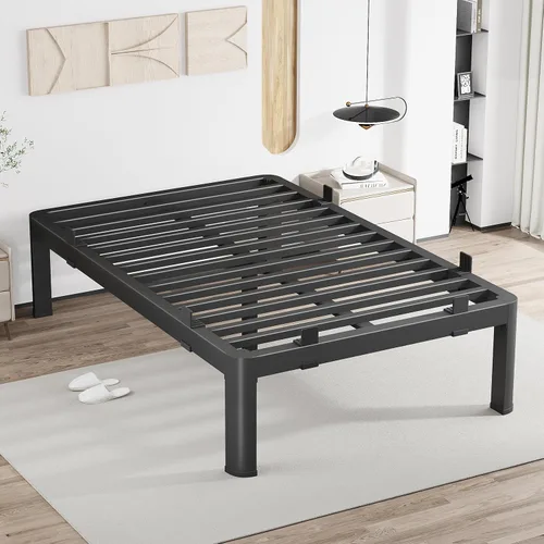 Vista 14 de MAF - Base de cama de plataforma de 14 pulgadas para cama individual con listones de madera, base de cama de metal resistente de 3500 libras