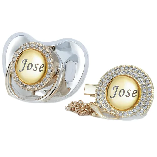 Vista 8 de Juego de Chupete y Clip con Nombre Personalizado Brillante – Chupete Personalizado para Baby Shower, Recuerdo de Recién Nacido para Fotos (Negro)