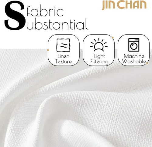 Vista 3 de jinchan Cortinas blancas para sala de estar, cortinas texturizadas de lino de 90 pulgadas de largo, cortinas de campo para dormitorio, cortinas