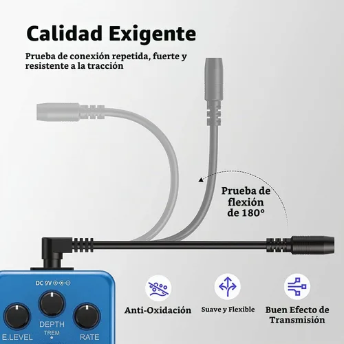 Vista 6 de Donner DPA-1 adaptador de suministro de energía de 9 V CD 1 A a pedal, punta negativa, cadena de cables con 5 conexiones para efecto de pedal.