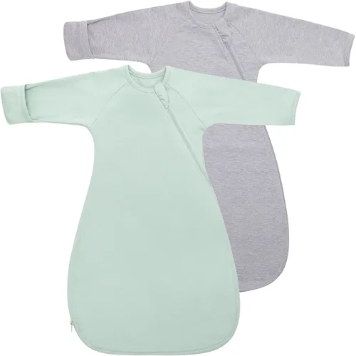 Vista 9 de Saco de dormir de algodón orgánico para recién nacido, saco de dormir de transición para bebé, mangas arriba, puños de manopla, paquete de 2