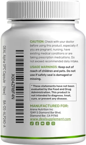 Vista 7 de Alpha GPC 600 mg por porción, 240 cápsulas – Reposición de colina biodisponible – Suplementos nootrópicos para la salud cerebral, memoria