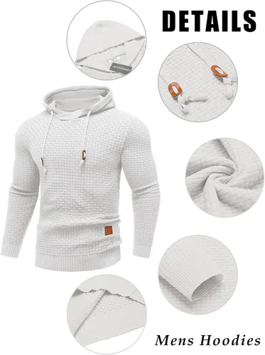 Vista 52 de COOFANDY Sudadera con capucha para hombre, casual, de manga larga, con cordón, de punto gofre, ajustada