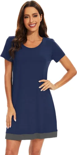 Vista 31 de WiWi - Camisón de viscosa de bambú para mujer, manga corta, con cuello en V, ropa de dormir, tallas grandes, S-4X, A-aqua