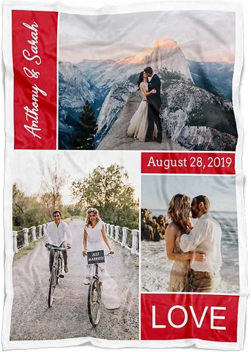 Vista 13 de Manta personalizada con collage de 3 imágenes a todo color. Personalizado de tus fotos y apellido. Manta de forro polar súper suave para bebés