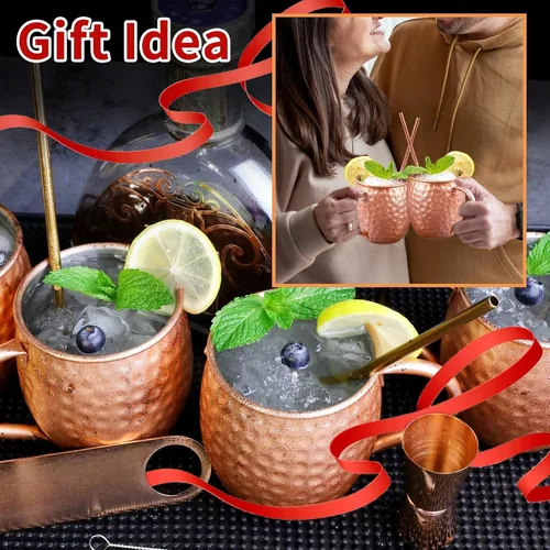 Vista 6 de LINALL Moscow Mule Tazas de Cobre - Juego de 12 Tazas de Acero Inoxidable Chapado en Cobre de 18oz, para Bebidas Frías (12 unidades)