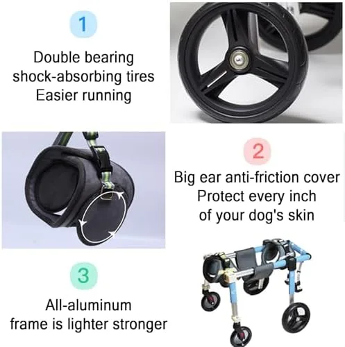 Vista 5 de Silla de ruedas ajustable de 4 ruedas para perro, ayuda para la movilidad de las piernas traseras para perros, soporte completo para patas Azul