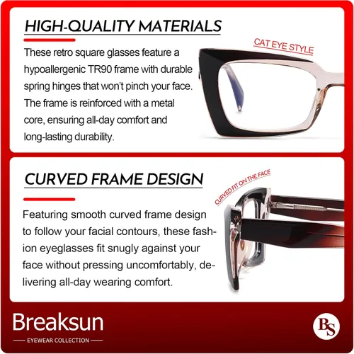 Vista 5 de Breaksun Gafas de luz azul cuadradas de moda para mujeres y hombres, gafas de computadora sin receta