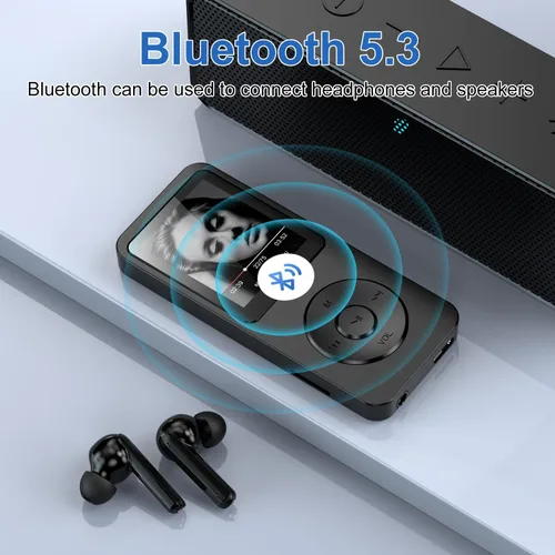 Vista 3 de Reproductor de MP3 de 64 GB con Bluetooth 5.3, pantalla de 1.8 pulgadas, reproductor de música portátil con altavoz, radio FM, grabadora de voz