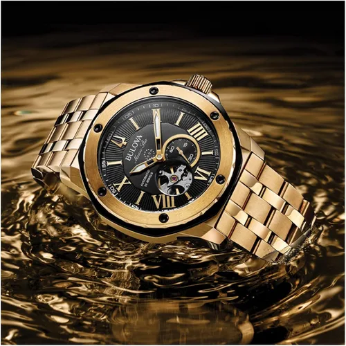 Vista 5 de Bulova Reloj de pulsera Marine Star negro y dorado para hombre 1.772 in 98A273, Negro -, Casual, buceador, vestidoformal