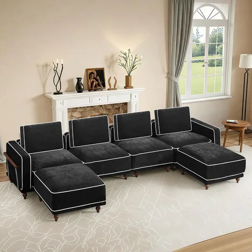 Vista 2 de Sofá biplaza modular de 80 pulgadas, sofá modular Cloud con reposabrazos y patas de madera, cómodo sofá tapizado de 2 plazas para sala de estar