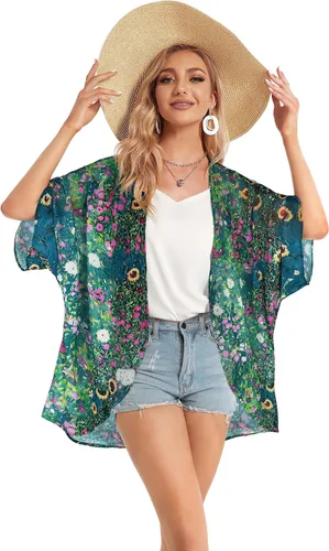 Vista 5 de Cárdigan tipo kimono para mujer, de manga abombada con estampado floral, casual
