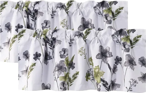 Vista 32 de H.VERSAILTEX cenefas de cortina 100% opacas para ventanas de cocina, juego de 2 paneles, estampado floral Cattleya Leah, cenefas térmicas aisladas