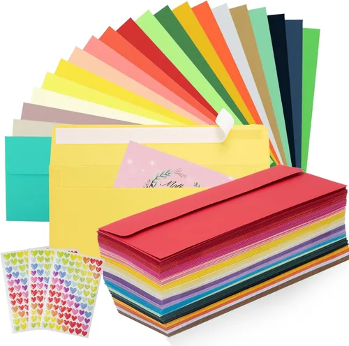 Vista 7 de 100 PCS Sobres Coloridos, Sobres de Correo Comercial #10 con Cierre Automático y Solapa Cuadrada para Cartas, Invitaciones, Oficina, Tamaño 4 1/8 X