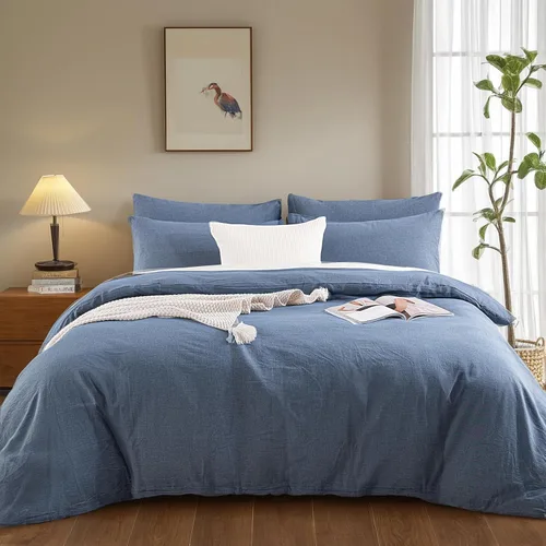 Vista 395 de NEXHOME PRO Funda de edredón Twin XL 100% algodón lavado, transpirable, duradera, texturizada, similar al lino, juego de ropa de cama para el hogar