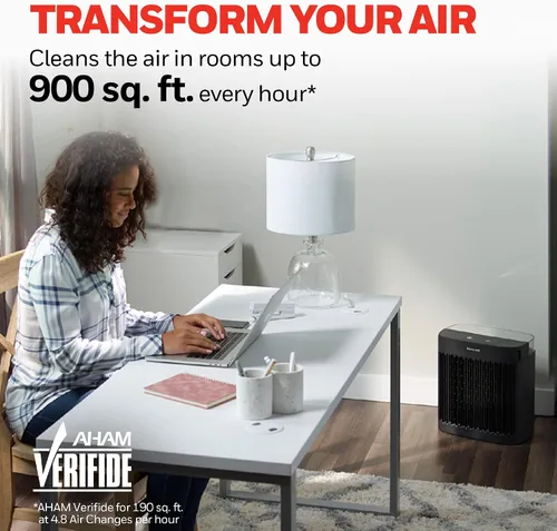 Vista 8 de Honeywell Allergen Plus - Purificador de aire HEPA para el hogar, habitaciones grandes de hasta 900 pies cuadrados, filtro HEPA que reduce el polvo