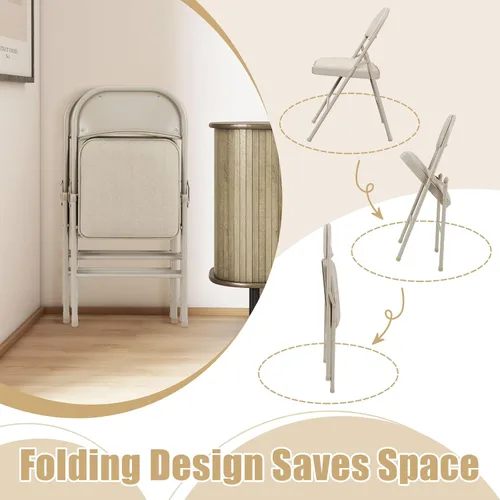 Vista 5 de GOFLAME Paquete de 6 sillas plegables, juego de sillas de comedor de tela con asiento acolchado y marco de metal, asiento comercial tapizado