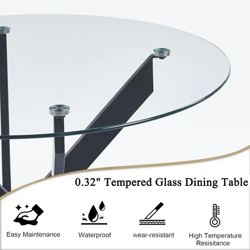 Vista 5 de Mesa de comedor redonda, mesa de cocina de vidrio de 36 pulgadas para 4 personas, mesa de comedor de vidrio templado con patas de metal plateadas