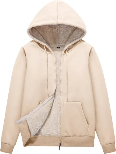 Vista 17 de Flygo Sudadera con capucha para mujer, con cremallera, forro polar, tipo sherpa, abrigada, chaqueta de invierno Gris ceniza