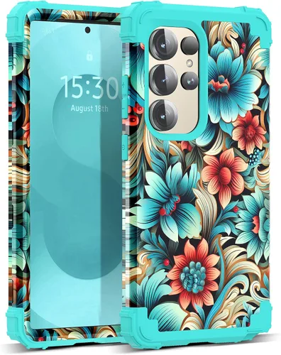 Vista 76 de Funda para Galaxy A14 5G Case, Patrón Floral 3 en 1 Protección Resistente de Servicio Pesado a Prueba de Golpes Parachoques de Goma de Silicona