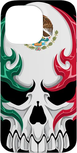 Vista 21 de Funda para iPhone 17 con diseño de bandera de México, diseño tribal de calavera mexicana