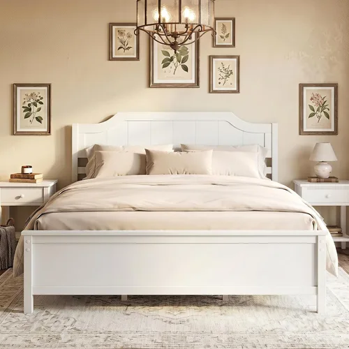 Vista 11 de GIANTEX Twin Size Wooden Bed Frame with Headboard, Wood Slat Support Farmhouse Platform Bed with Heavy Duty Mattress Foundation, Under-Bed