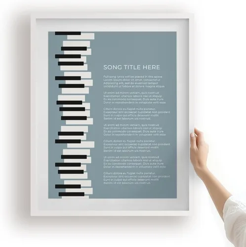 Vista 4 de Piano Keys Custom Songs Lyric Wall Art Print, Personalized Music Poster Blue 11x14" Black Frame
