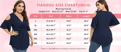 Vista 5 de TIANZHU Camisetas de talla grande para mujer, sexy, con cintura imperio, camisas de manga corta con detalle de hombros descubiertos