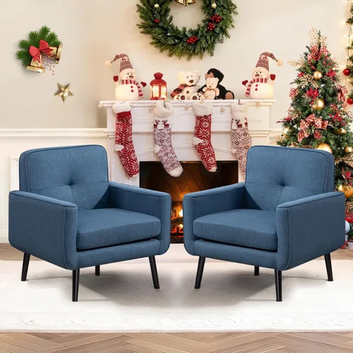 Vista 12 de Silla Accent de mediados de siglo, silla moderna de tela con estructura de madera, sillón acogedor para lectura con respaldo cómodo