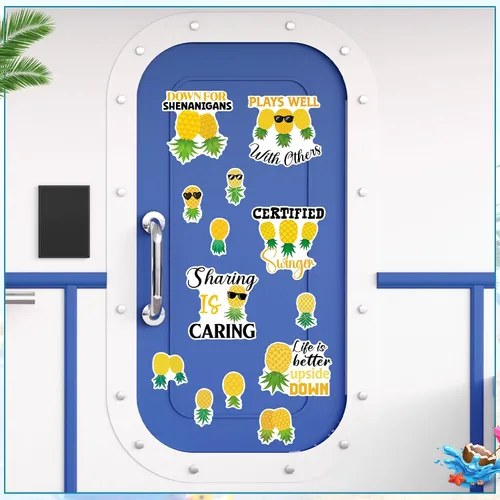 Vista 6 de 13 piezas de decoración de puerta de crucero de piña, imanes divertidos de piña tropical para crucero, reutilizables, divertidos letreros magnéticos