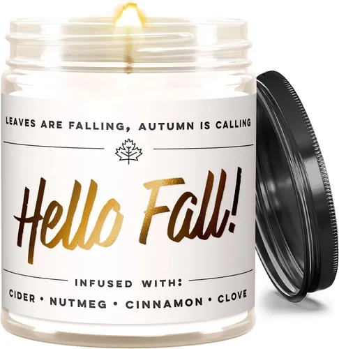 Vista 10 de Wax & Wit Hello Fall Velas perfumadas para el hogar – Nuez moscada, Clavo, Canela, Sidra – Regalos perfectos de decoración del hogar para otoño