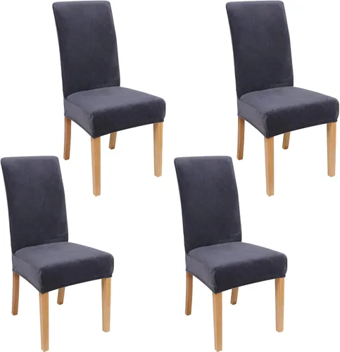 Vista 60 de smiry - Fundas para sillas de comedor de terciopelo elástico y suave, extraíbles, Terciopelo, Beige
